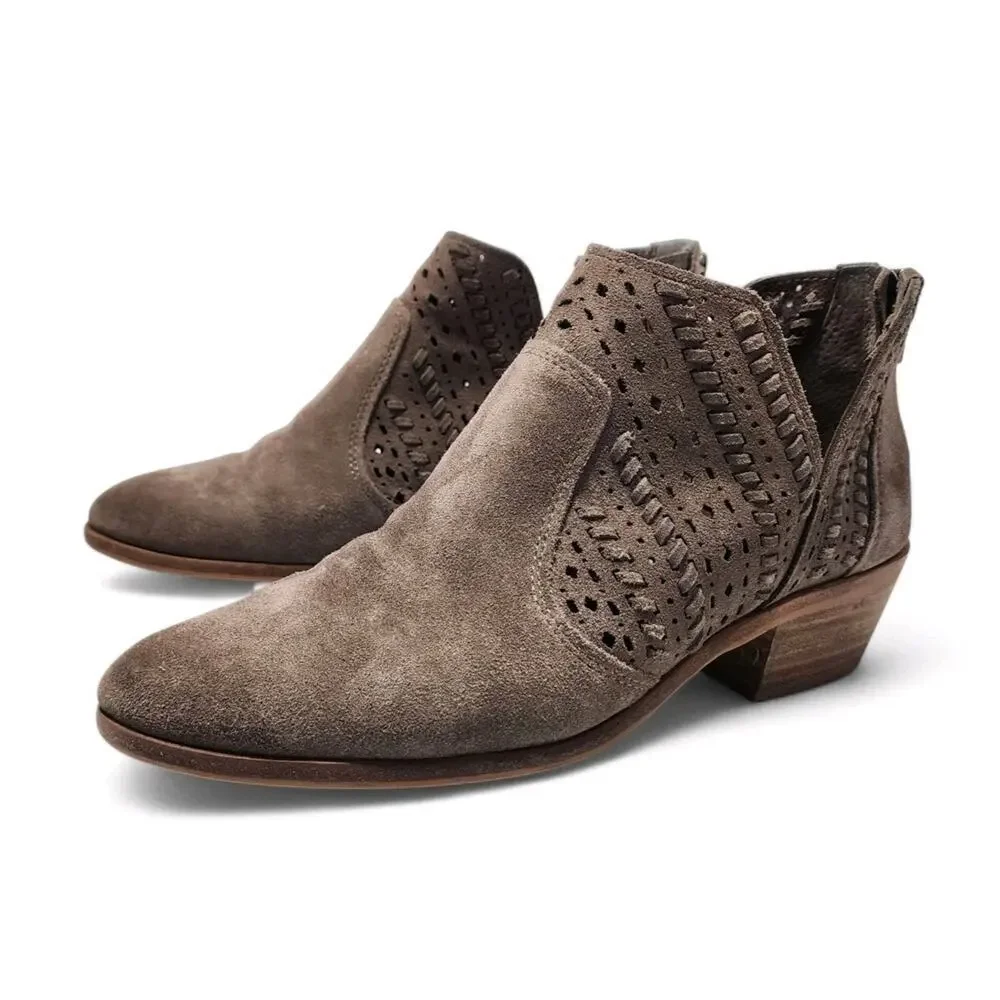 Vince Camuto Gray Suede Prasata Women's Perforated Ankle Bootie Boots Size 10 M
